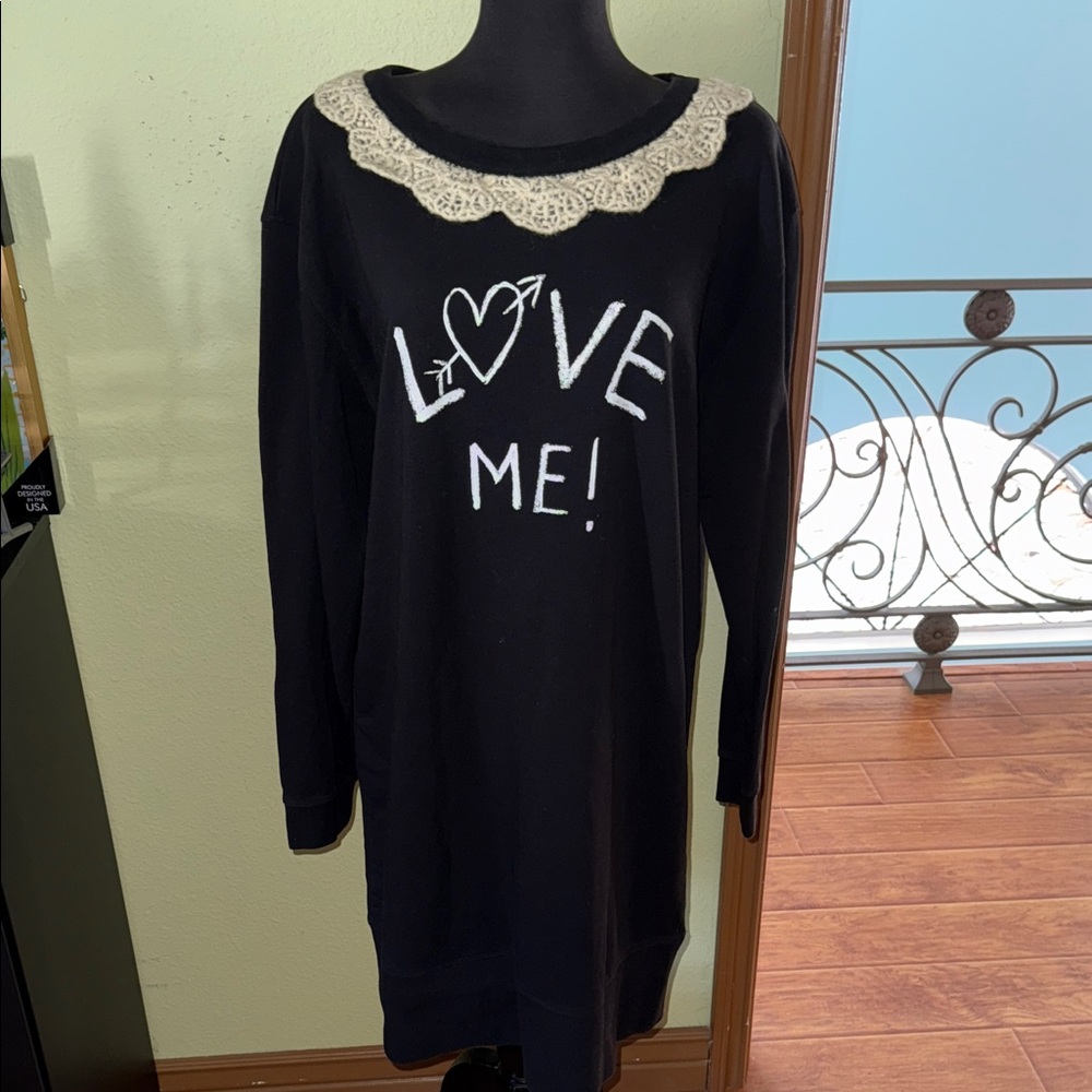 Love Moschino Black Knit Fleece Dress with Lace collar size 12